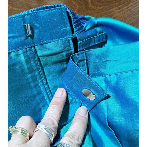 Vtg Cedro 2 Piece Womens Suit Sz S/M Iridescent Teal Blue 100% Silk Pantsuit Set - Picture 13 of 16